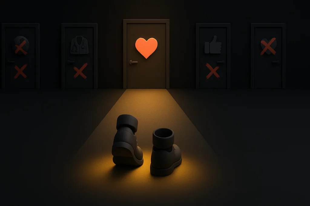 Illustrazione simbolica di una scelta consapevole verso ciò che conta davvero, ispirata a “La sottile arte di fare quello che ti pare” di Mark Manson